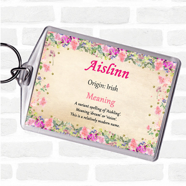 Aislinn Name Meaning Bag Tag Keychain Keyring  Floral