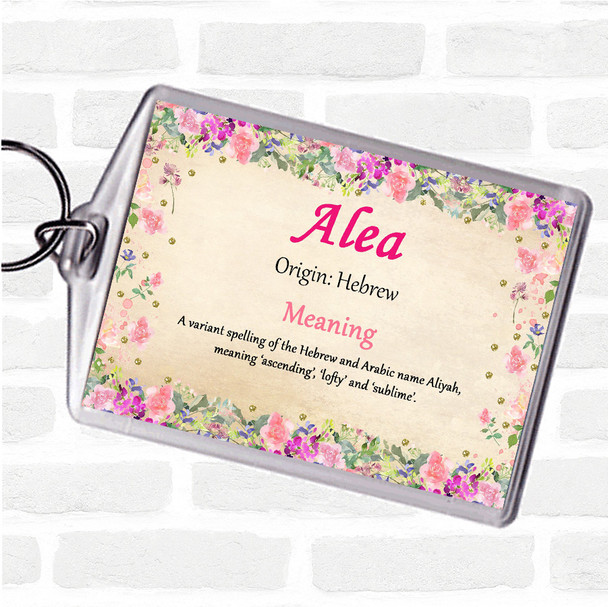 Alea Name Meaning Bag Tag Keychain Keyring  Floral