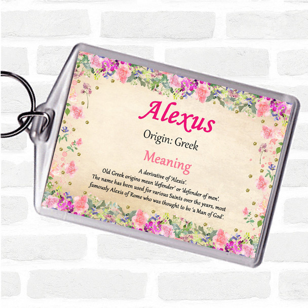 Alexus Name Meaning Bag Tag Keychain Keyring  Floral