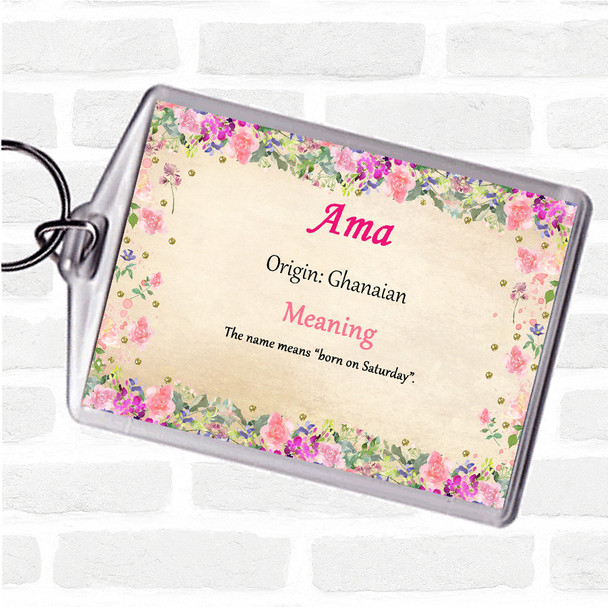 Ama Name Meaning Bag Tag Keychain Keyring  Floral