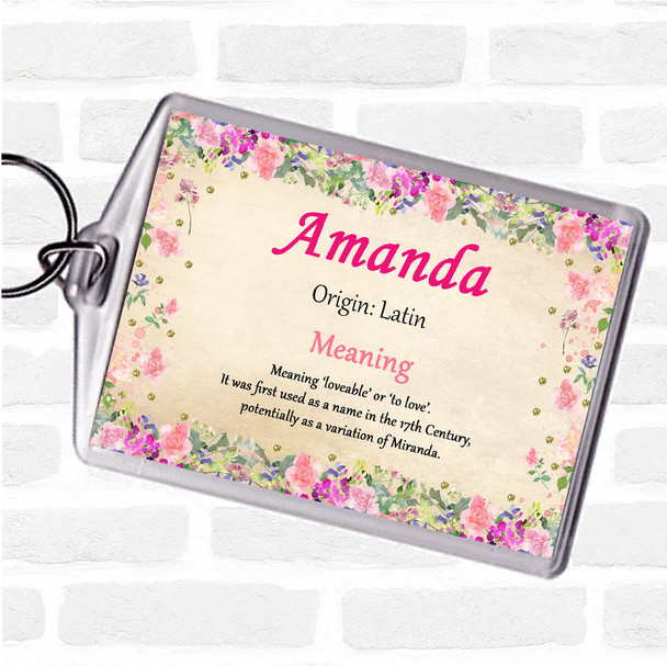 Amanda Name Meaning Bag Tag Keychain Keyring  Floral