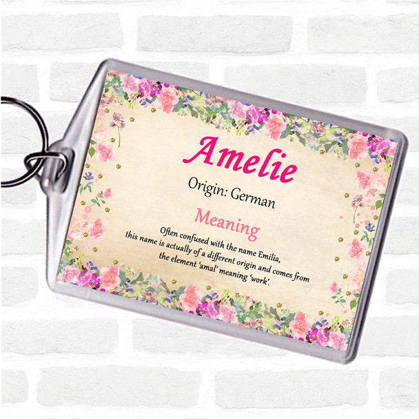 Amelie Name Meaning Bag Tag Keychain Keyring  Floral