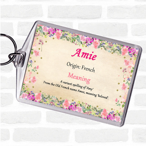 Amie Name Meaning Bag Tag Keychain Keyring  Floral