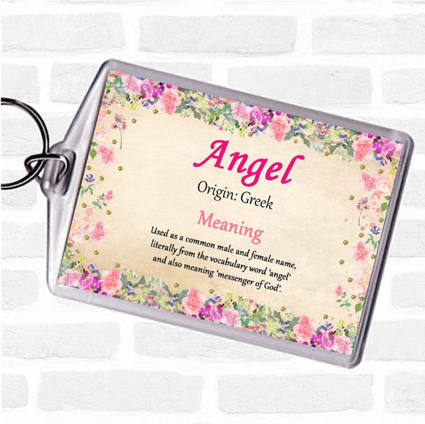 Angel Name Meaning Bag Tag Keychain Keyring  Floral