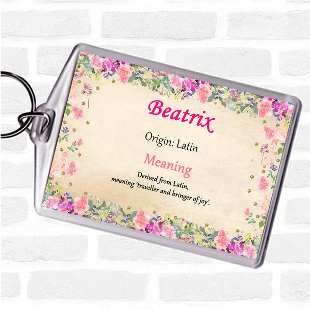 Beatrix Name Meaning Bag Tag Keychain Keyring  Floral