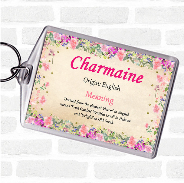 Charmaine Name Meaning Bag Tag Keychain Keyring  Floral