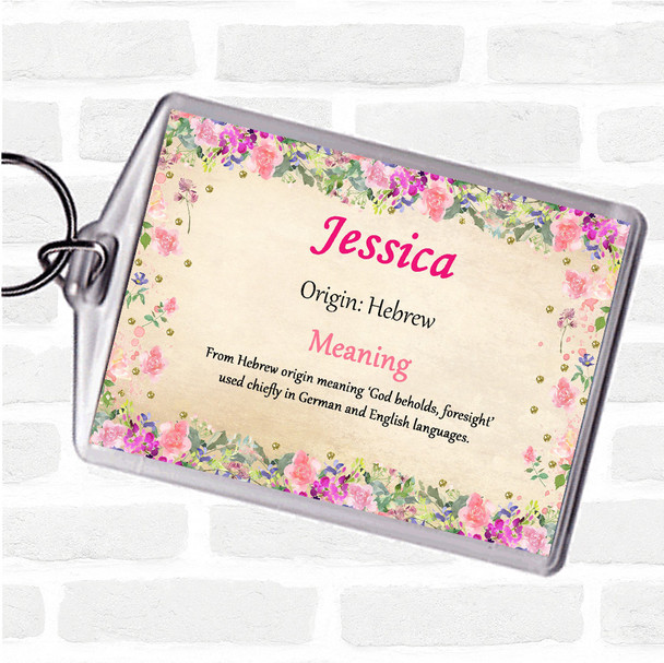 Jessica Name Meaning Bag Tag Keychain Keyring  Floral