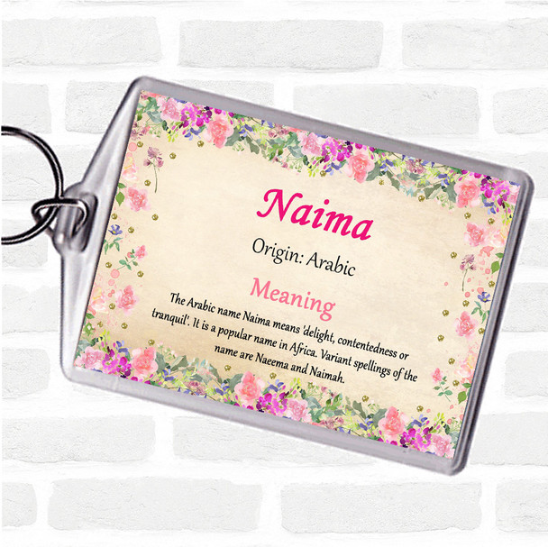 Naima Name Meaning Bag Tag Keychain Keyring  Floral