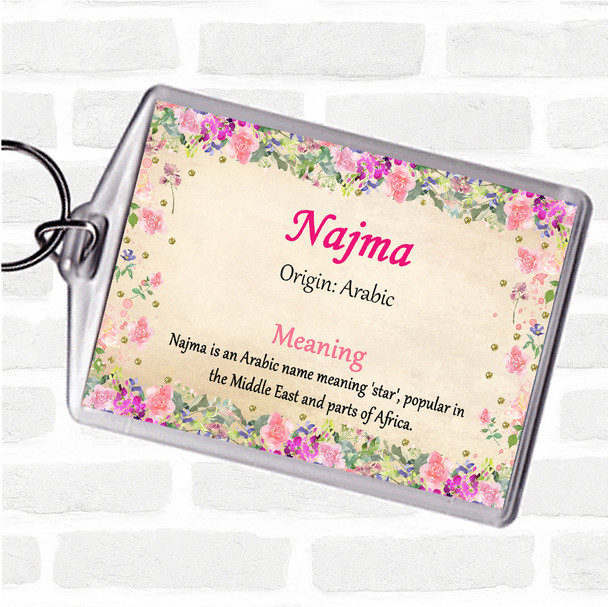 Najma Name Meaning Bag Tag Keychain Keyring  Floral