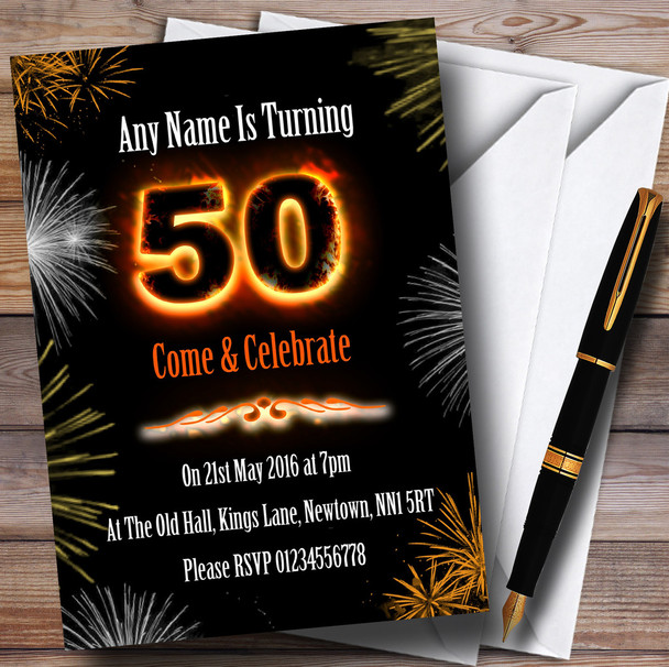 Fire And Fireworks 50Th Birthday Party Personalised Invitations