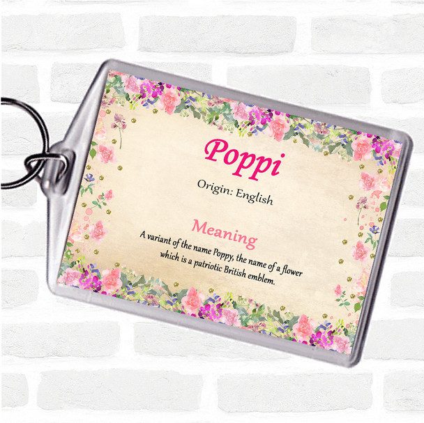 Poppi Name Meaning Bag Tag Keychain Keyring  Floral