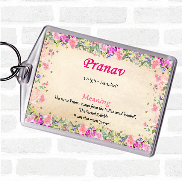 Pranav Name Meaning Bag Tag Keychain Keyring  Floral