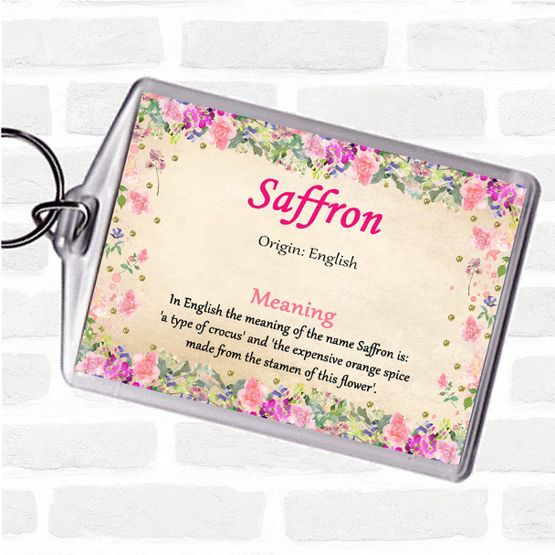 Saffron Name Meaning Bag Tag Keychain Keyring  Floral