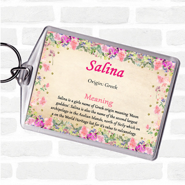 Salina Name Meaning Bag Tag Keychain Keyring  Floral