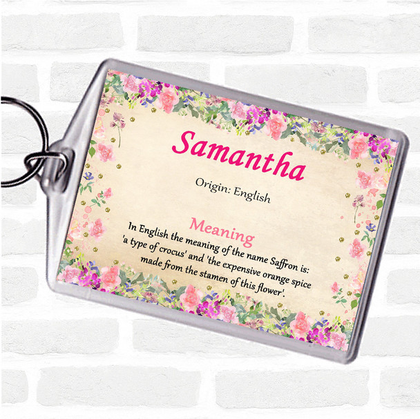 Samantha Name Meaning Bag Tag Keychain Keyring  Floral