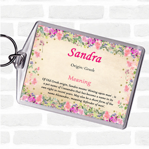 Sandra Name Meaning Bag Tag Keychain Keyring  Floral