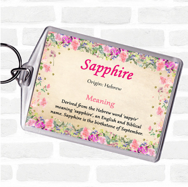 Sapphire Name Meaning Bag Tag Keychain Keyring  Floral