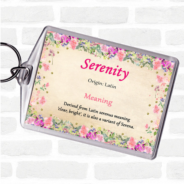 Serenity Name Meaning Bag Tag Keychain Keyring  Floral