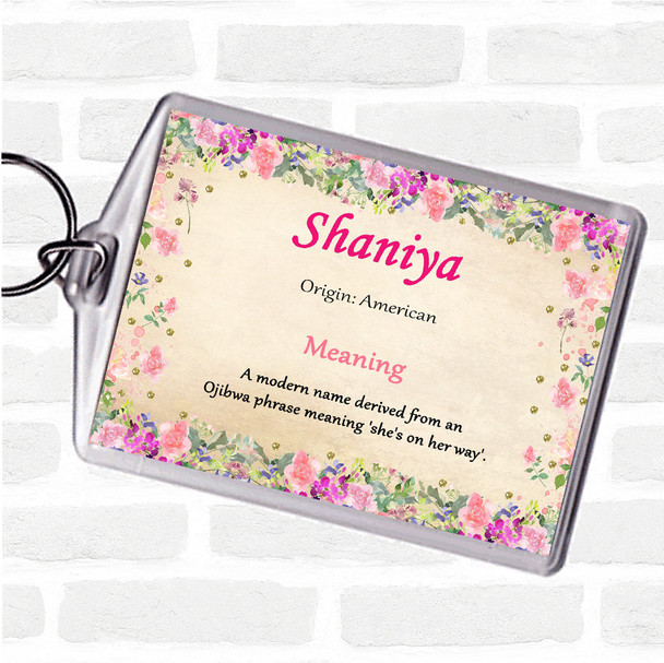 Shaniya Name Meaning Bag Tag Keychain Keyring  Floral