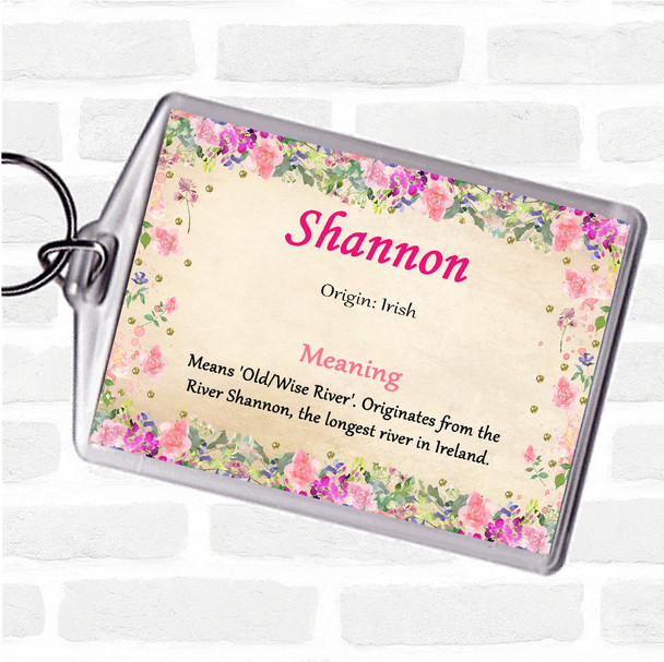 Shannon Name Meaning Bag Tag Keychain Keyring  Floral