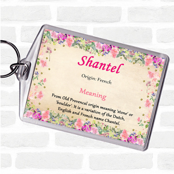 Shantel Name Meaning Bag Tag Keychain Keyring  Floral