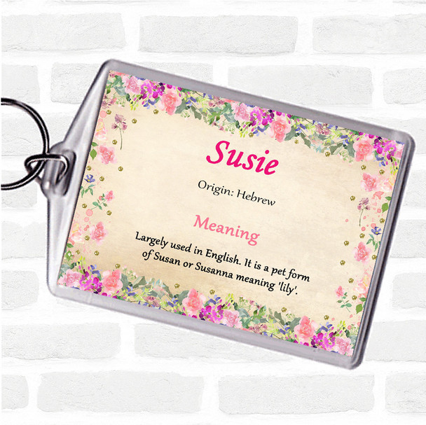 Susie Name Meaning Bag Tag Keychain Keyring  Floral