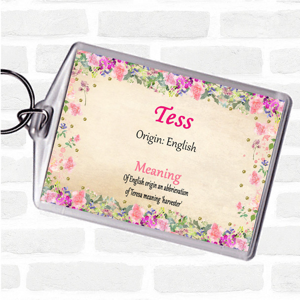 Tess Name Meaning Bag Tag Keychain Keyring  Floral