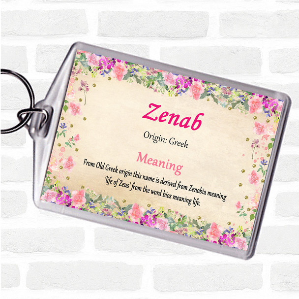 Zenab Name Meaning Bag Tag Keychain Keyring  Floral