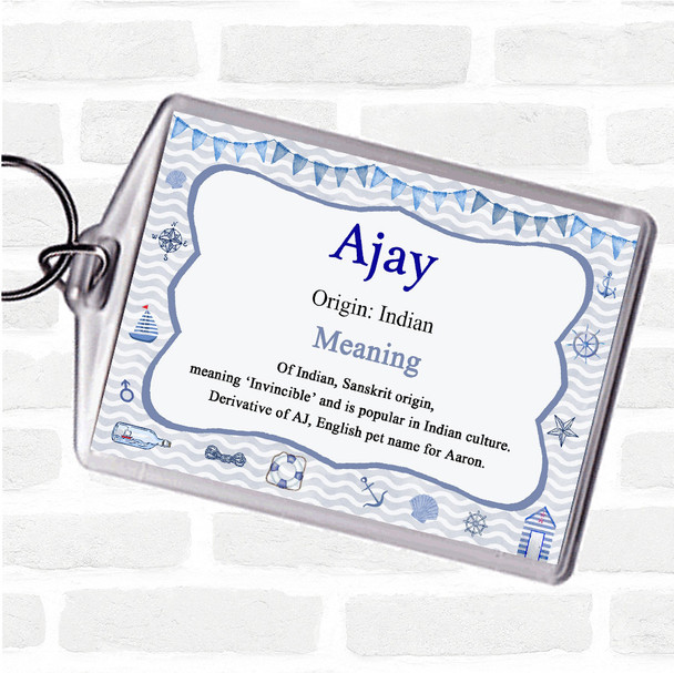 Ajay Name Meaning Bag Tag Keychain Keyring  Nautical