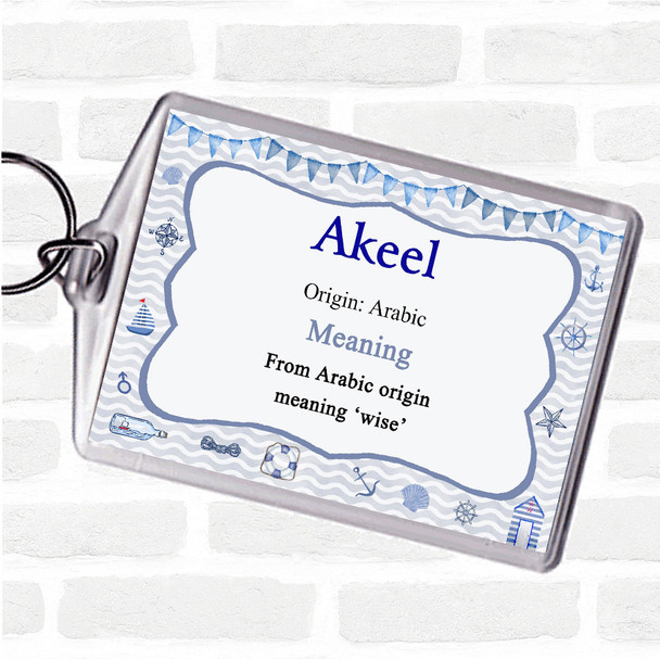 Akeel Name Meaning Bag Tag Keychain Keyring  Nautical