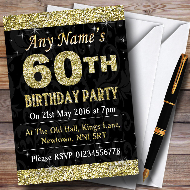 Glitter Look Gold 60Th Birthday Party Personalised Invitations