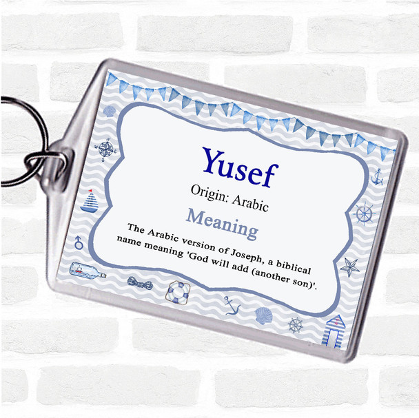 Yusef Name Meaning Bag Tag Keychain Keyring  Nautical