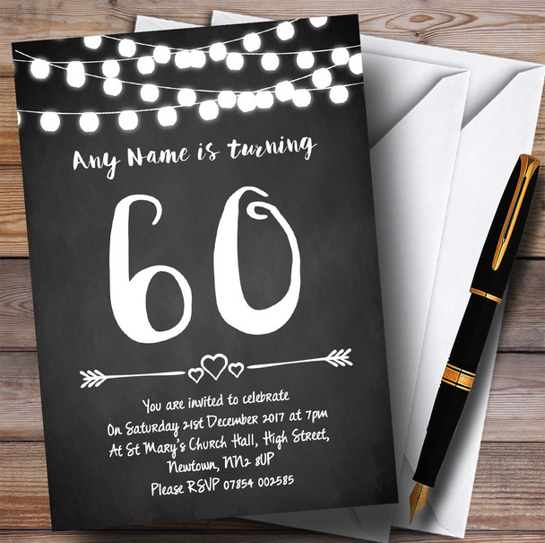 Chalk Style Lights 60th Personalised Birthday Party Invitations
