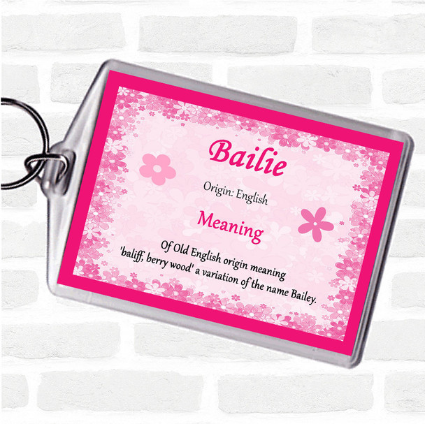Bailie Name Meaning Bag Tag Keychain Keyring  Pink