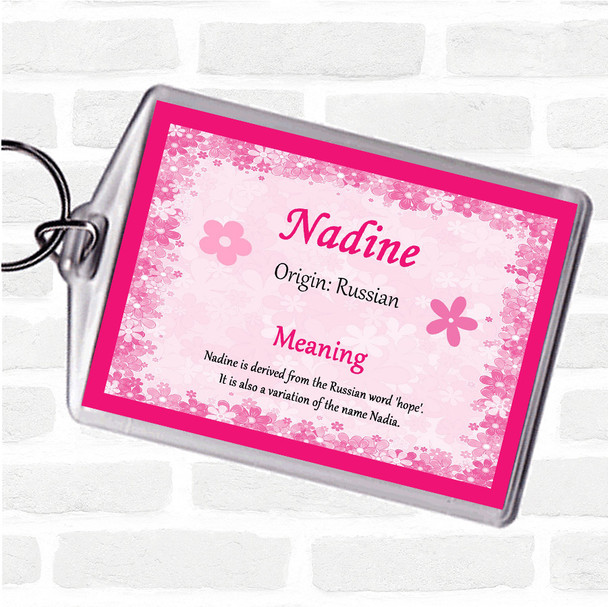 Nadine Name Meaning Bag Tag Keychain Keyring  Pink