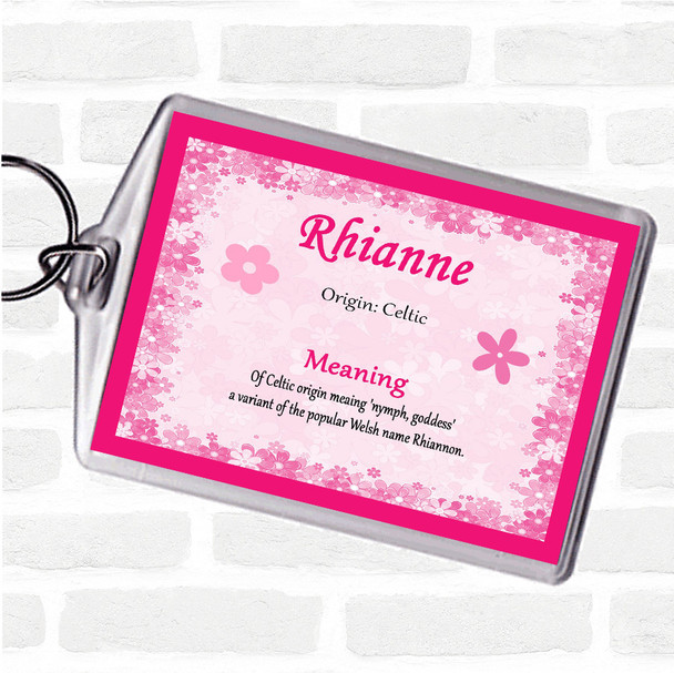Rhianne Name Meaning Bag Tag Keychain Keyring  Pink