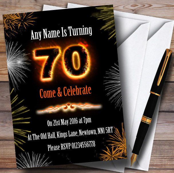 Fire And Fireworks 70Th Birthday Party Personalised Invitations