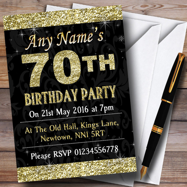 Glitter Look Gold 70Th Birthday Party Personalised Invitations