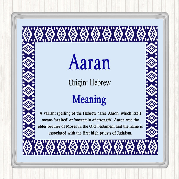 Aaran Name Meaning Drinks Mat Coaster Blue