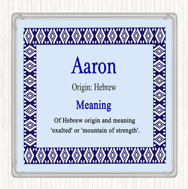 Aaron Name Meaning Drinks Mat Coaster Blue