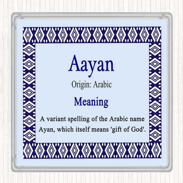 Aayan Name Meaning Drinks Mat Coaster Blue