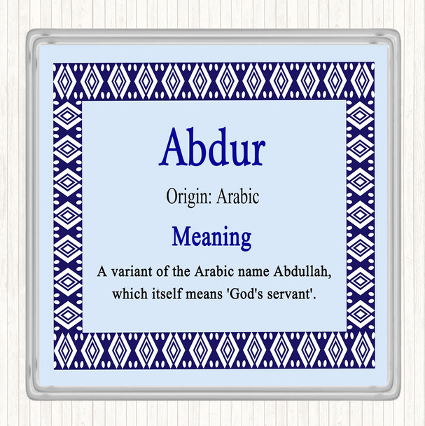 Abdur Name Meaning Drinks Mat Coaster Blue