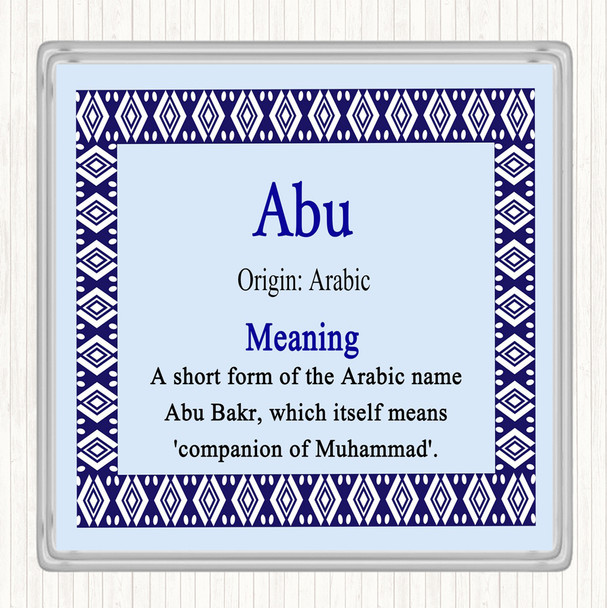 Abu Name Meaning Drinks Mat Coaster Blue