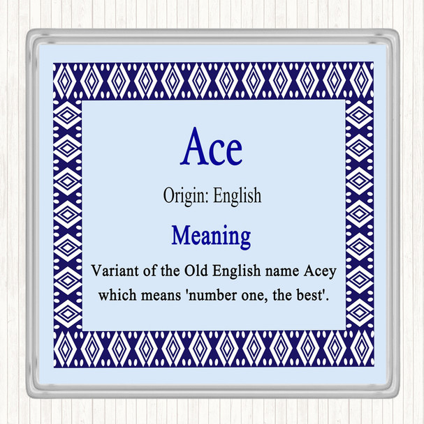 Ace Name Meaning Drinks Mat Coaster Blue