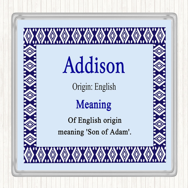 Addison Name Meaning Drinks Mat Coaster Blue
