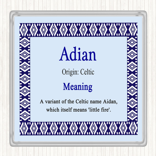 Adian Name Meaning Drinks Mat Coaster Blue
