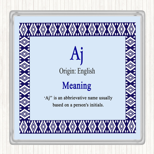 Aj Name Meaning Drinks Mat Coaster Blue