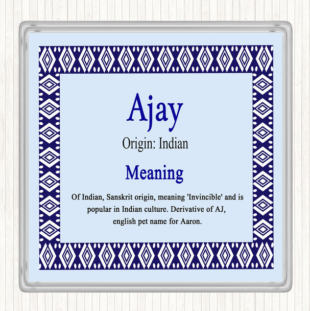 Ajay Name Meaning Drinks Mat Coaster Blue