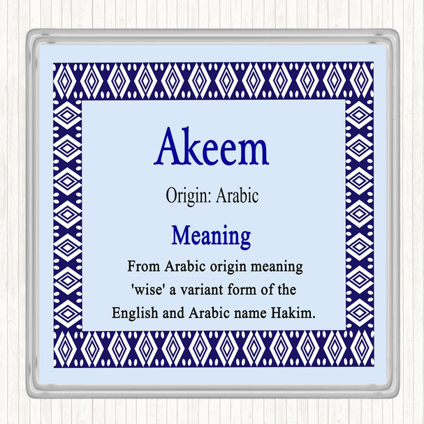 Akeem Name Meaning Drinks Mat Coaster Blue