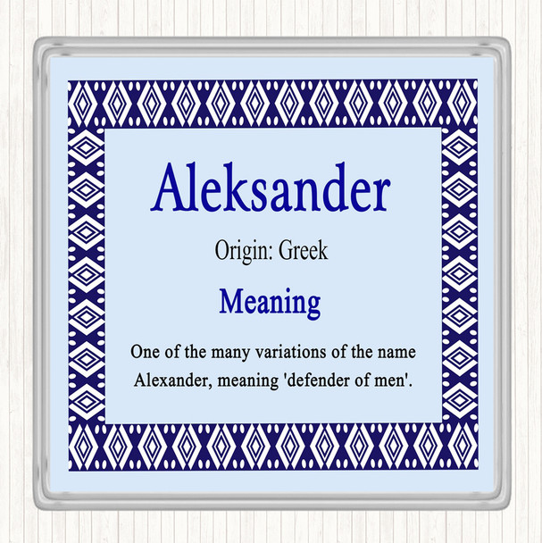Aleksander Name Meaning Drinks Mat Coaster Blue